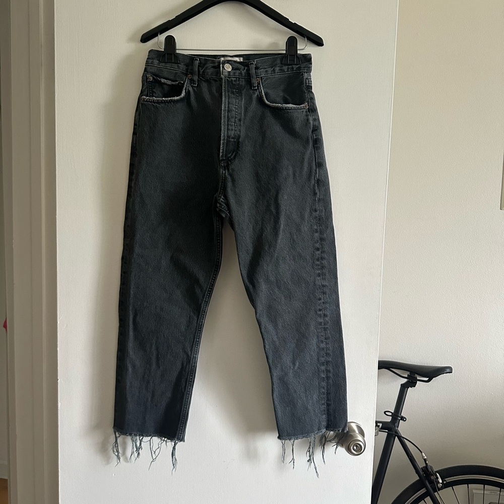 AGOLDE Denim Washed Black Raw Hem Straight Leg 90’s Jeans size 26 EUC - Picture 2 of 7